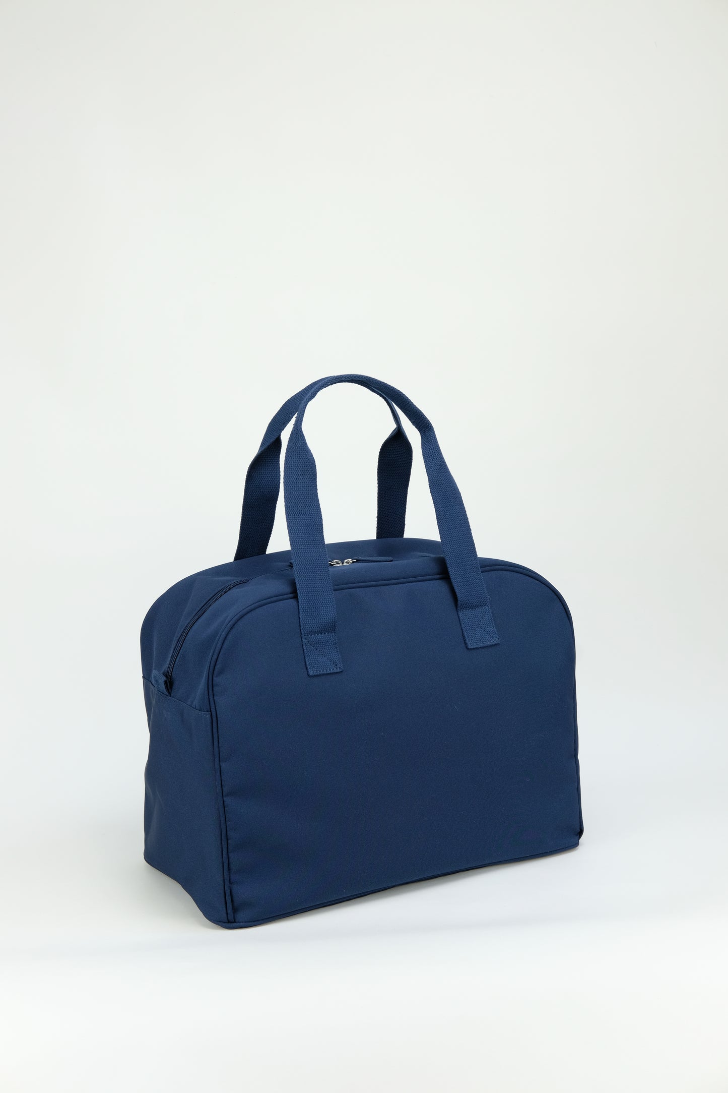 Navy blue duffle bag on a white background

