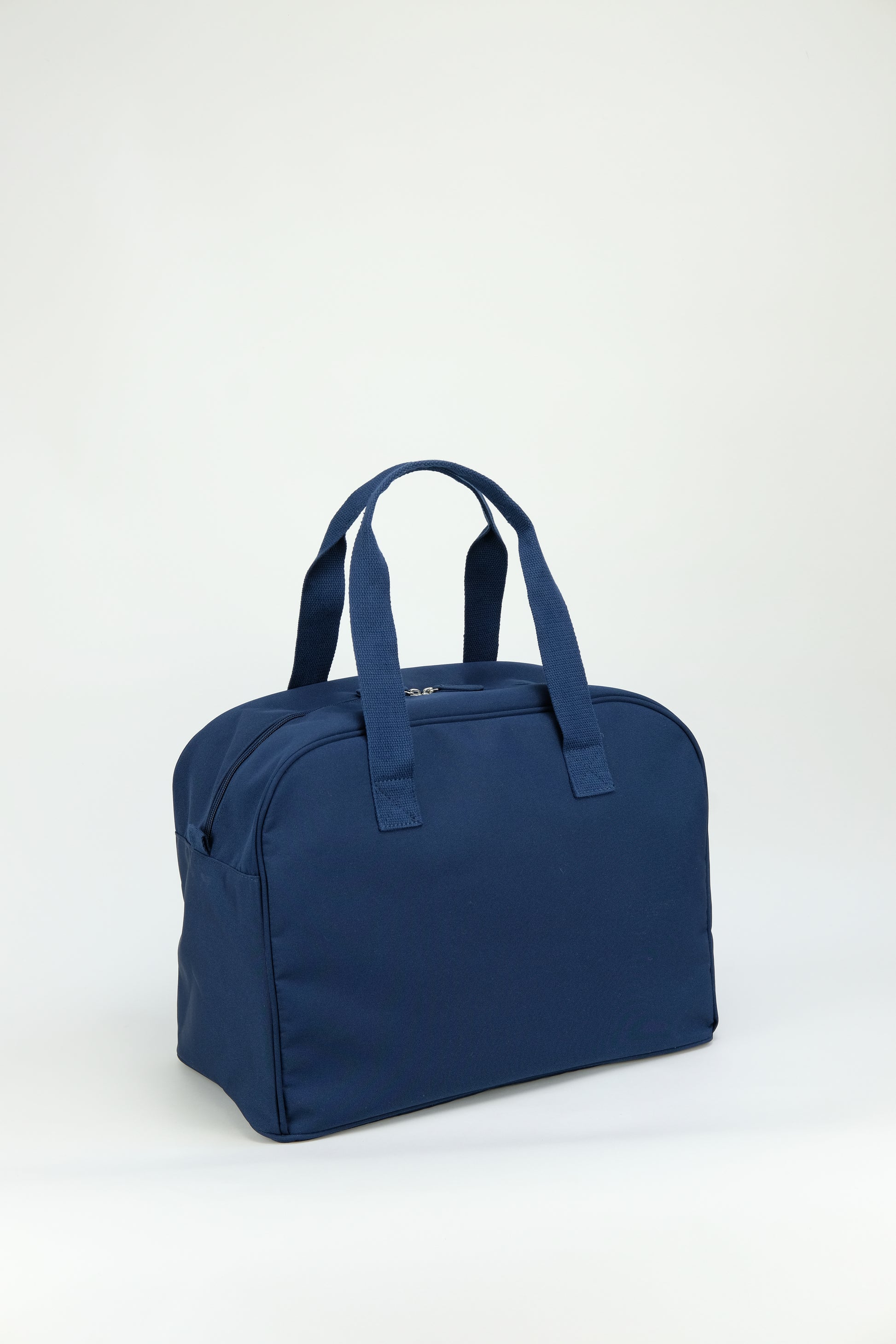Navy blue duffle bag on a white background
