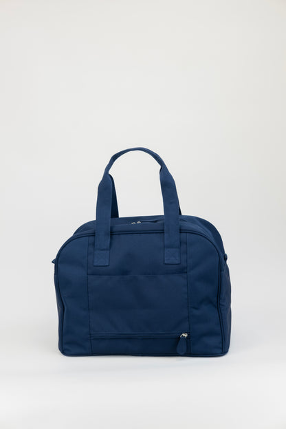 Navy blue handbag on a white background
